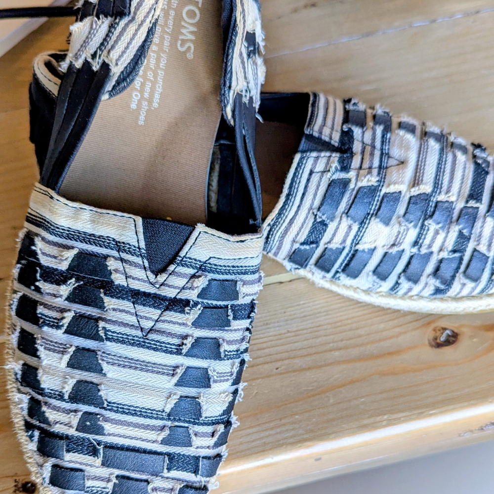 TOMS Woven Espadrille Slip-Ons in Black & Cream